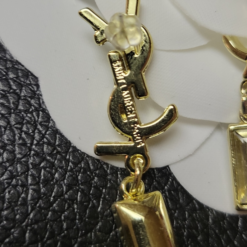 Elegant Gold Crystal YSL Earings, New - Picture 2 of 5